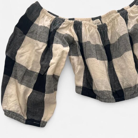 Laude the Label 100% Cotton Checkered Off-Shoulder Puff Sleeve Top Cottagecore S - Picture 4 of 6